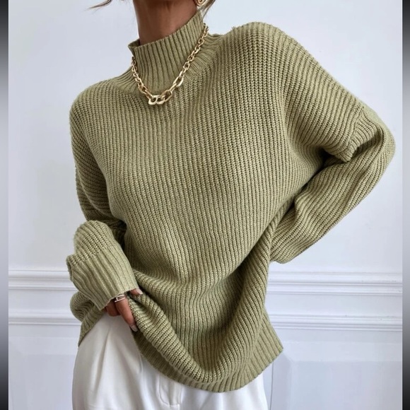 Cozy Oversized Mock Neck Long Sleeve Ribbed Knit Sweater Top - Picture 4 of 6